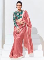 Organza Pink Traditional Wear Embroidery Work Saree